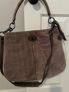 Coach Taupe Croc-Embossed Leather Shoulder Bag